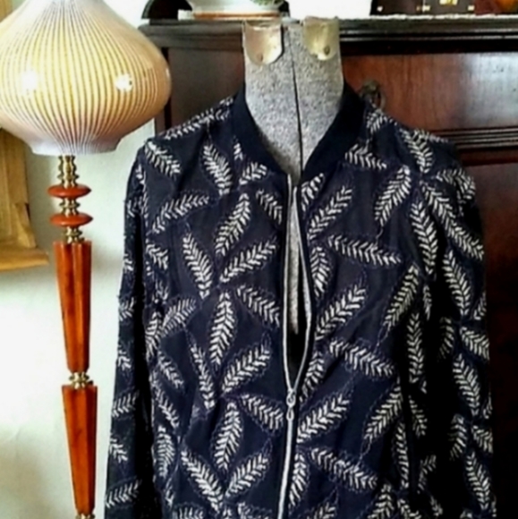 Zara Embroidered Leaf Semi-Sheer Lightweight Bomber Jacket - Picture 1 of 14